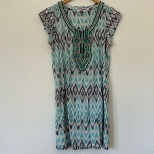 Calypso mini ikat dress, gorgeous bead and embroidery detail women's size Small